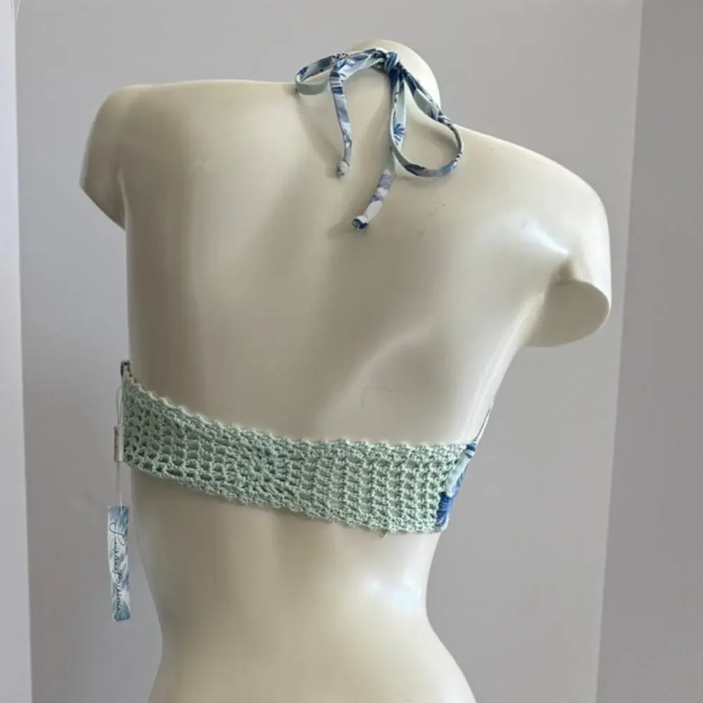 Frankies Bikinis Koa Keyhole Crochet Bikini Top - Hawaiian Mist - Small - NWT